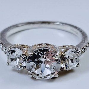 925 Sterling Silver D'Joy 3 Stone 2 Carat Anniversary Statement Layering Ring